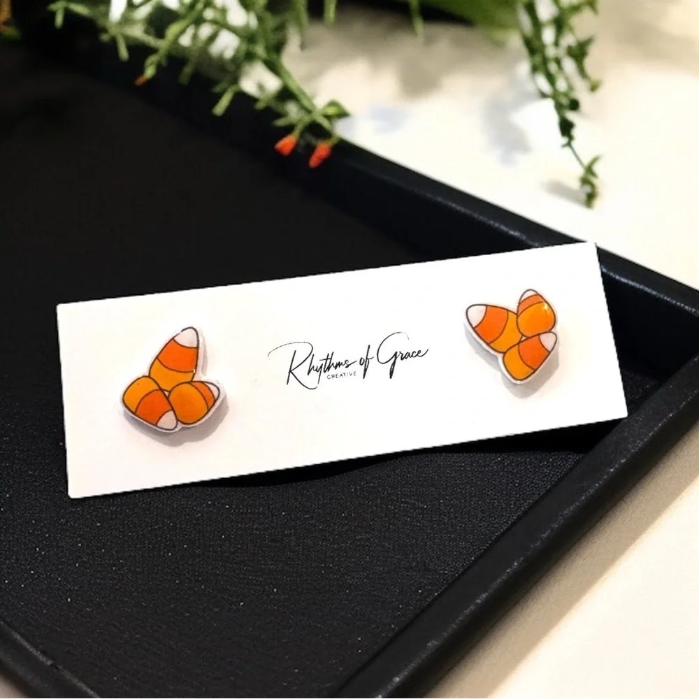 Boo-tiful Candy Corn Stud Earrings - Handmade Halloween Delight! 🎃 NWT Studs